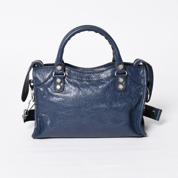 極美品 BALENCIAGA バレンシアガ CLASSIC MINI CITY 519938 ミニシティ 2WAY ハンドバッグ ネイビー 中古 4a003979