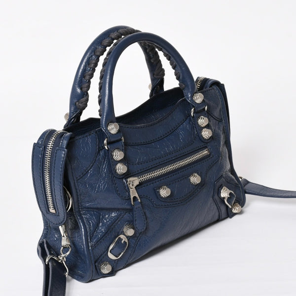 極美品 BALENCIAGA バレンシアガ CLASSIC MINI CITY 519938 ミニシティ 2WAY ハンドバッグ ネイビー 中古 4a003979