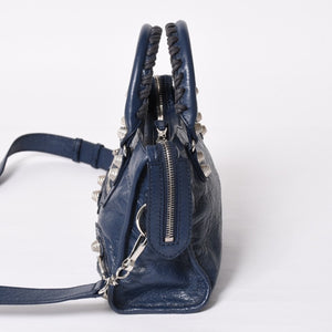 極美品 BALENCIAGA バレンシアガ CLASSIC MINI CITY 519938 ミニシティ 2WAY ハンドバッグ ネイビー 中古 4a003979