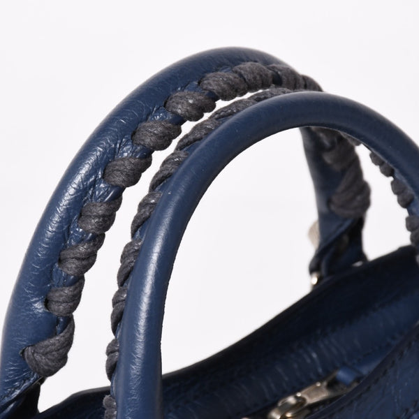 極美品 BALENCIAGA バレンシアガ CLASSIC MINI CITY 519938 ミニシティ 2WAY ハンドバッグ ネイビー 中古 4a003979