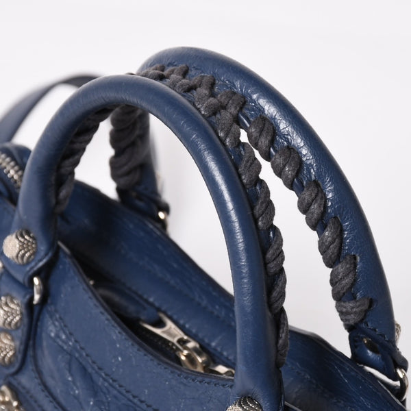 極美品 BALENCIAGA バレンシアガ CLASSIC MINI CITY 519938 ミニシティ 2WAY ハンドバッグ ネイビー 中古 4a003979