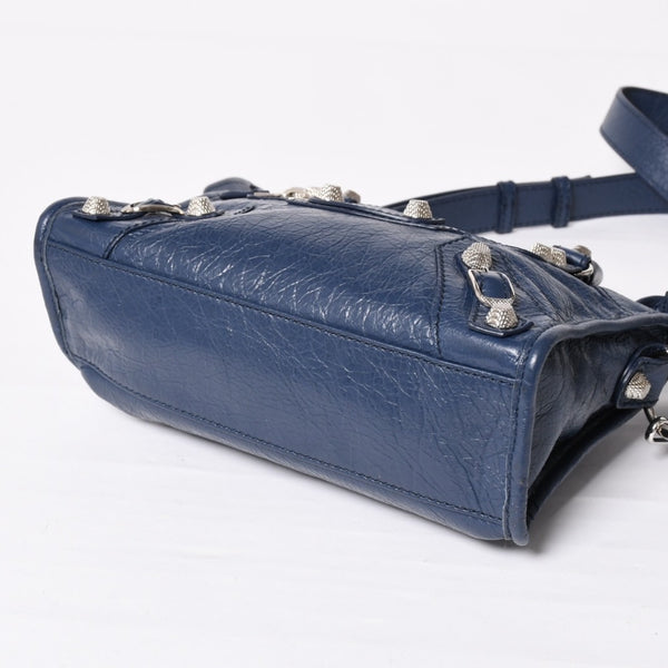 極美品 BALENCIAGA バレンシアガ CLASSIC MINI CITY 519938 ミニシティ 2WAY ハンドバッグ ネイビー 中古 4a003979