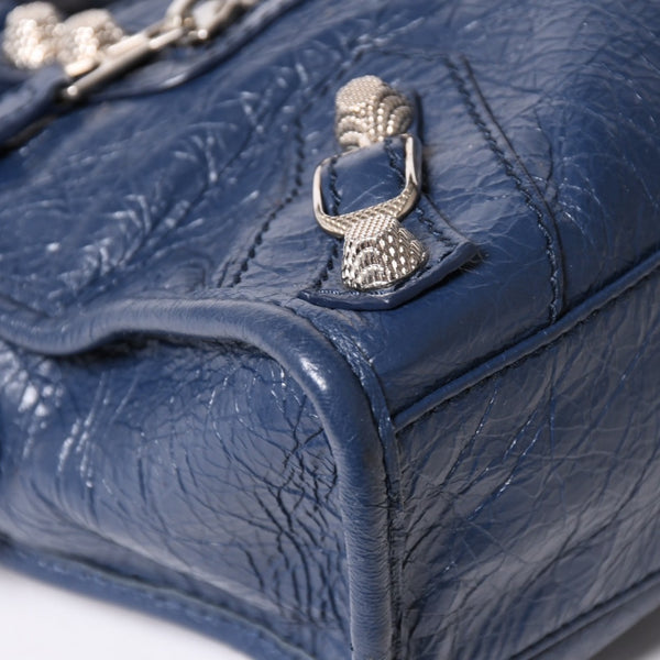 極美品 BALENCIAGA バレンシアガ CLASSIC MINI CITY 519938 ミニシティ 2WAY ハンドバッグ ネイビー 中古 4a003979