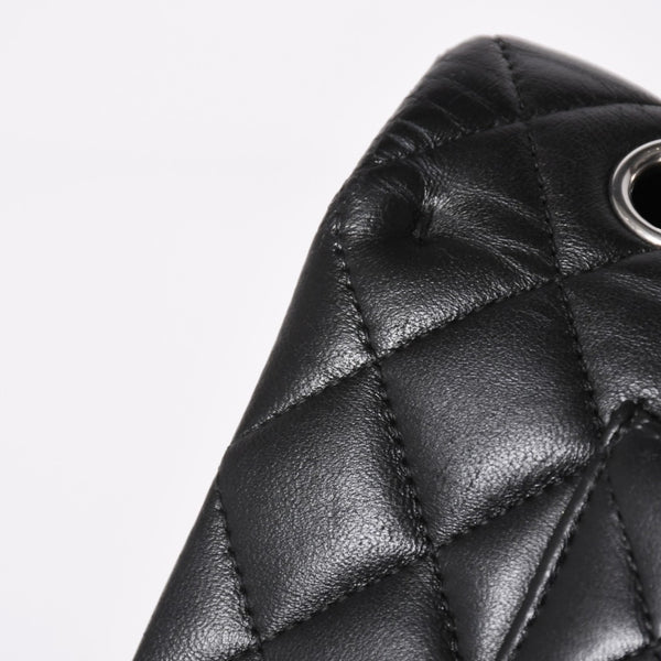 CHANEL シャネル マトラッセ25 Wフラップ Wチェーンショルダーバッグ 19番台 ラムスキン ココマーク ブラック シルバー金具 美品 中古 4a003961