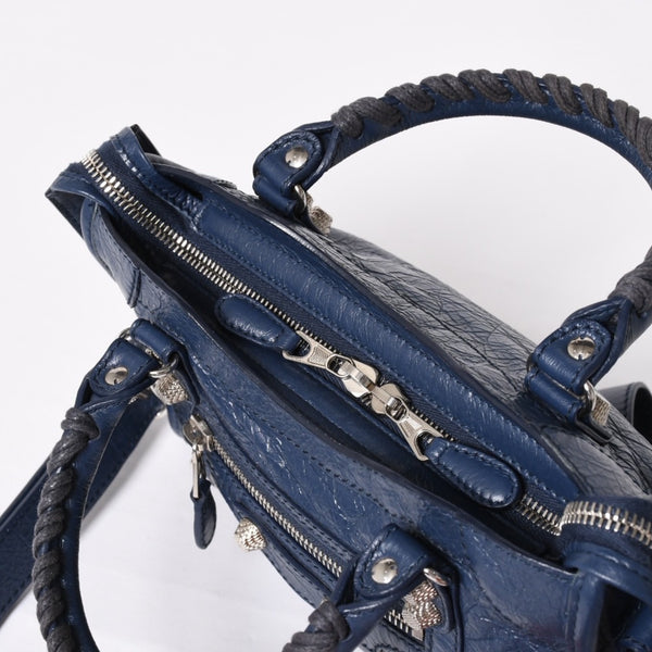 極美品 BALENCIAGA バレンシアガ CLASSIC MINI CITY 519938 ミニシティ 2WAY ハンドバッグ ネイビー 中古 4a003979