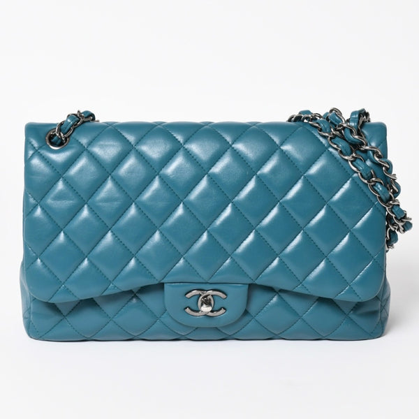 CHANEL Deca Matelasse 30 W Flap W Chain Shoulder Bag 15th Series Coco Mark Lambskin Turquoise Good Condition Used 4a003962