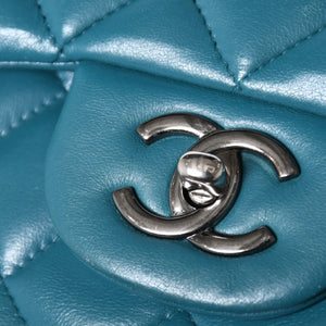 CHANEL Deca Matelasse 30 W Flap W Chain Shoulder Bag 15th Series Coco Mark Lambskin Turquoise Good Condition Used 4a003962
