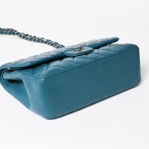 CHANEL Deca Matelasse 30 W Flap W Chain Shoulder Bag 15th Series Coco Mark Lambskin Turquoise Good Condition Used 4a003962