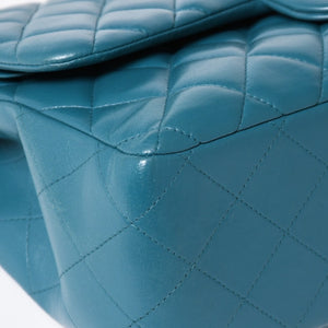 CHANEL Deca Matelasse 30 W Flap W Chain Shoulder Bag 15th Series Coco Mark Lambskin Turquoise Good Condition Used 4a003962