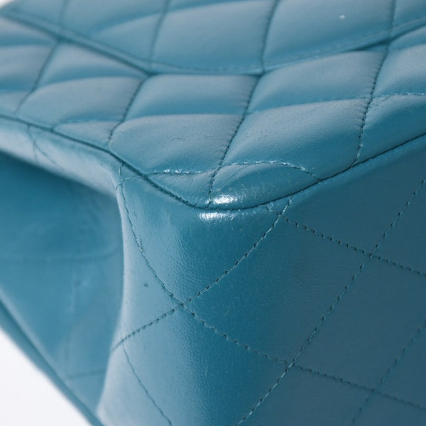 CHANEL Deca Matelasse 30 W Flap W Chain Shoulder Bag 15th Series Coco Mark Lambskin Turquoise Good Condition Used 4a003962