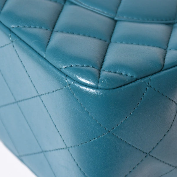 CHANEL Deca Matelasse 30 W Flap W Chain Shoulder Bag 15th Series Coco Mark Lambskin Turquoise Good Condition Used 4a003962