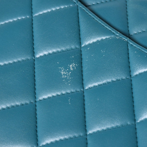 CHANEL Deca Matelasse 30 W Flap W Chain Shoulder Bag 15th Series Coco Mark Lambskin Turquoise Good Condition Used 4a003962