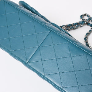 CHANEL Deca Matelasse 30 W Flap W Chain Shoulder Bag 15th Series Coco Mark Lambskin Turquoise Good Condition Used 4a003962
