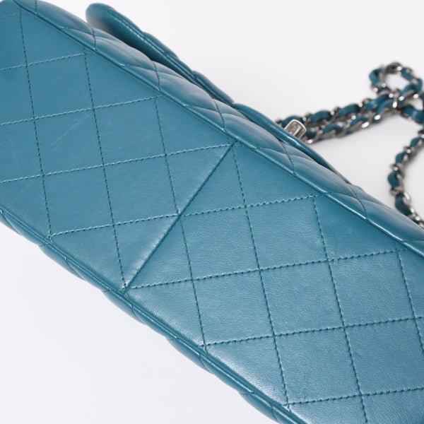 CHANEL Deca Matelasse 30 W Flap W Chain Shoulder Bag 15th Series Coco Mark Lambskin Turquoise Good Condition Used 4a003962