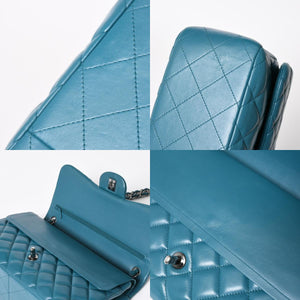 CHANEL Deca Matelasse 30 W Flap W Chain Shoulder Bag 15th Series Coco Mark Lambskin Turquoise Good Condition Used 4a003962