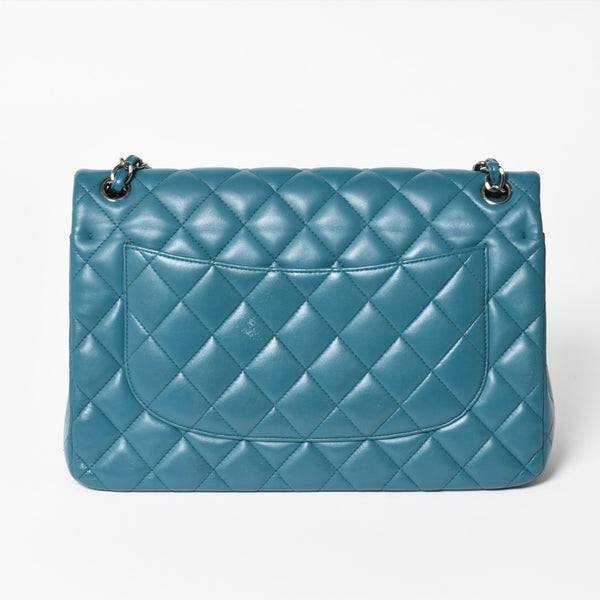 CHANEL Deca Matelasse 30 W Flap W Chain Shoulder Bag 15th Series Coco Mark Lambskin Turquoise Good Condition Used 4a003962