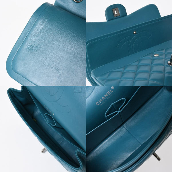 CHANEL Deca Matelasse 30 W Flap W Chain Shoulder Bag 15th Series Coco Mark Lambskin Turquoise Good Condition Used 4a003962