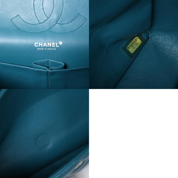 CHANEL Deca Matelasse 30 W Flap W Chain Shoulder Bag 15th Series Coco Mark Lambskin Turquoise Good Condition Used 4a003962