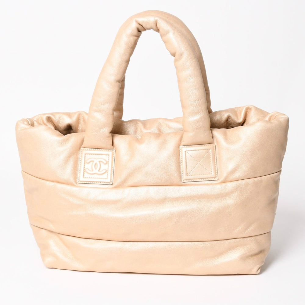 CHANEL シャネル コココクーン MM トートバッグ A48611 13番台 ココマーク ラムスキン ゴールド 美品 中古 4a003918