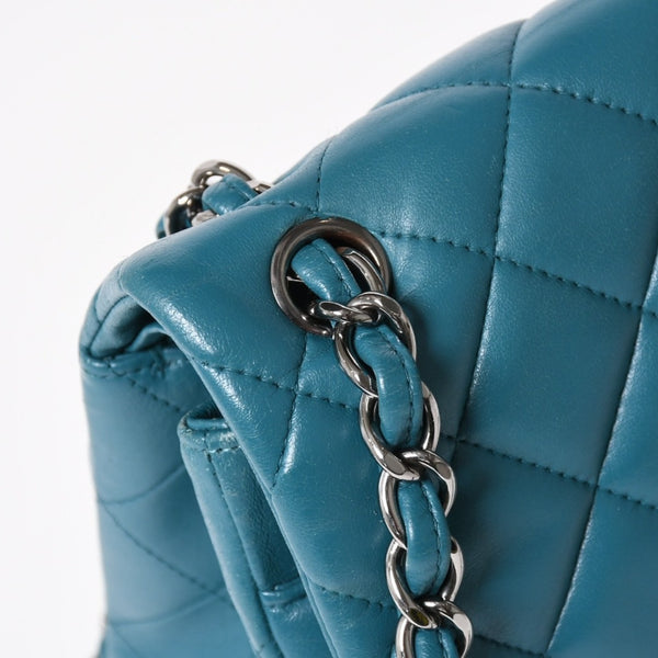 CHANEL Deca Matelasse 30 W Flap W Chain Shoulder Bag 15th Series Coco Mark Lambskin Turquoise Good Condition Used 4a003962