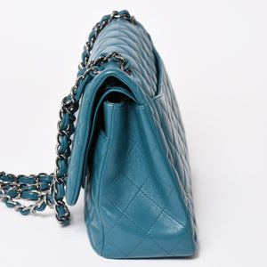 CHANEL Deca Matelasse 30 W Flap W Chain Shoulder Bag 15th Series Coco Mark Lambskin Turquoise Good Condition Used 4a003962