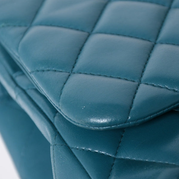 CHANEL Deca Matelasse 30 W Flap W Chain Shoulder Bag 15th Series Coco Mark Lambskin Turquoise Good Condition Used 4a003962