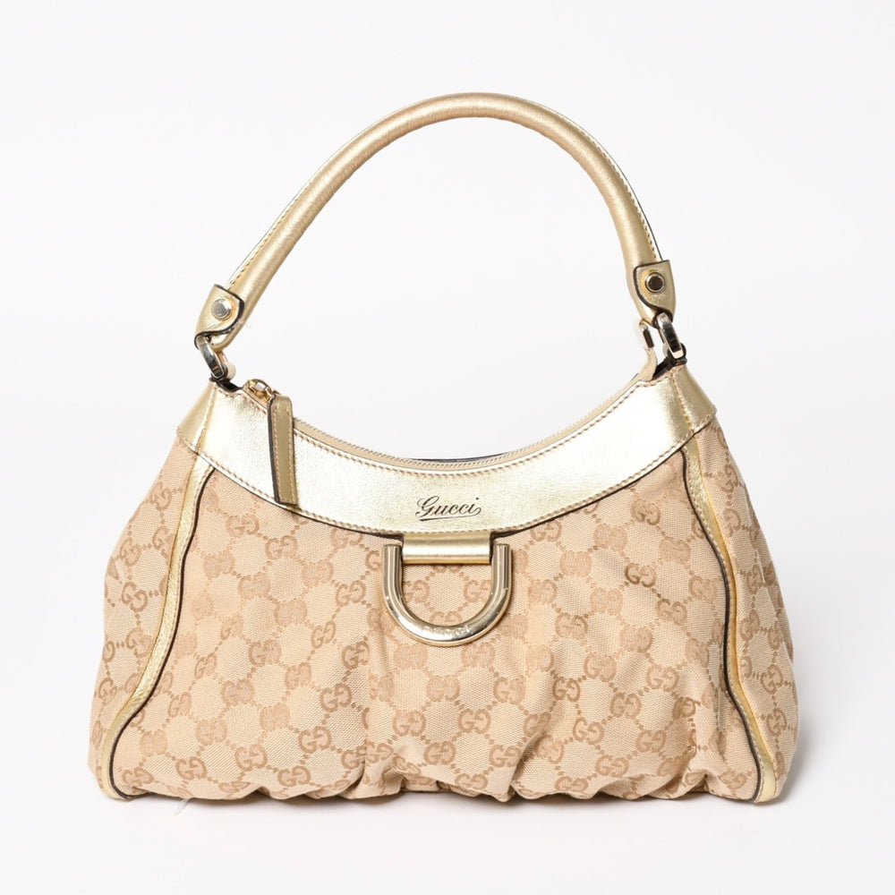 GUCCI グッチ アビー GGキャンバス セミショルダーバッグ 190525 ホーボー ワンショルダー Dリング ベージュ ゴールド金具 美品 中古 4a003963