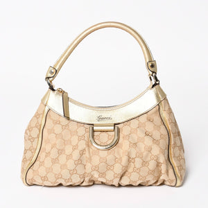 GUCCI グッチ アビー GGキャンバス セミショルダーバッグ 190525 ホーボー ワンショルダー Dリング ベージュ ゴールド金具 美品 中古 4a003963
