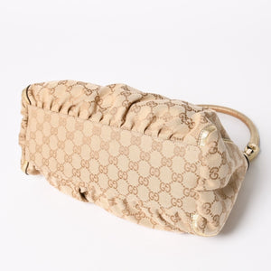 GUCCI グッチ アビー GGキャンバス セミショルダーバッグ 190525 ホーボー ワンショルダー Dリング ベージュ ゴールド金具 美品 中古 4a003963