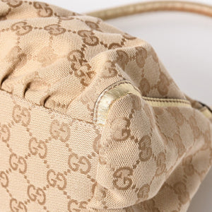GUCCI グッチ アビー GGキャンバス セミショルダーバッグ 190525 ホーボー ワンショルダー Dリング ベージュ ゴールド金具 美品 中古 4a003963