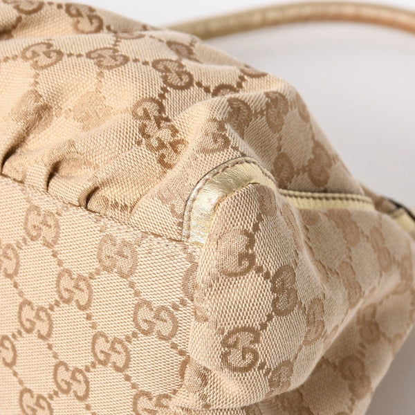 GUCCI グッチ アビー GGキャンバス セミショルダーバッグ 190525 ホーボー ワンショルダー Dリング ベージュ ゴールド金具 美品 中古 4a003963