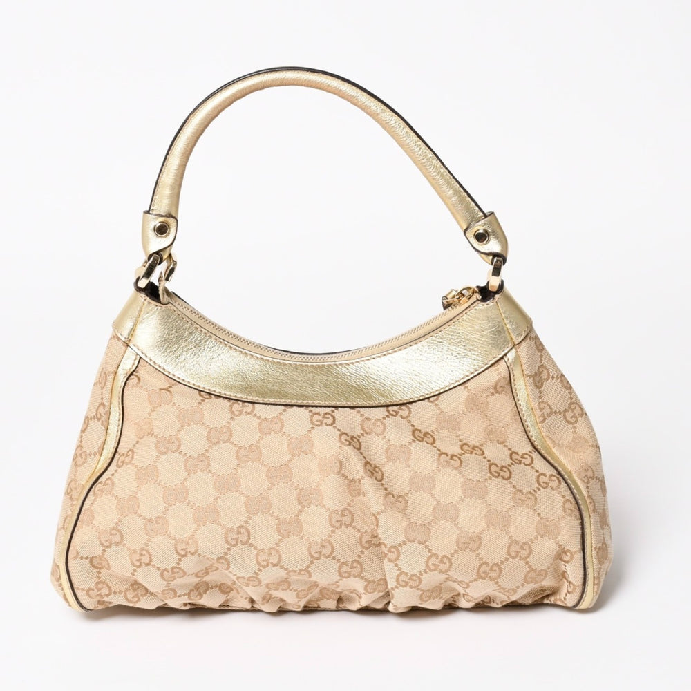 GUCCI グッチ アビー GGキャンバス セミショルダーバッグ 190525 ホーボー ワンショルダー Dリング ベージュ ゴールド金具 美品 中古 4a003963