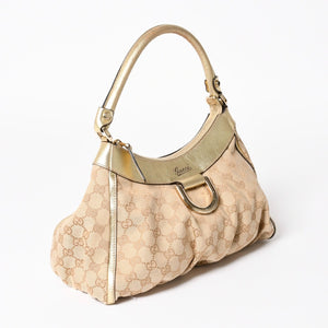 GUCCI グッチ アビー GGキャンバス セミショルダーバッグ 190525 ホーボー ワンショルダー Dリング ベージュ ゴールド金具 美品 中古 4a003963