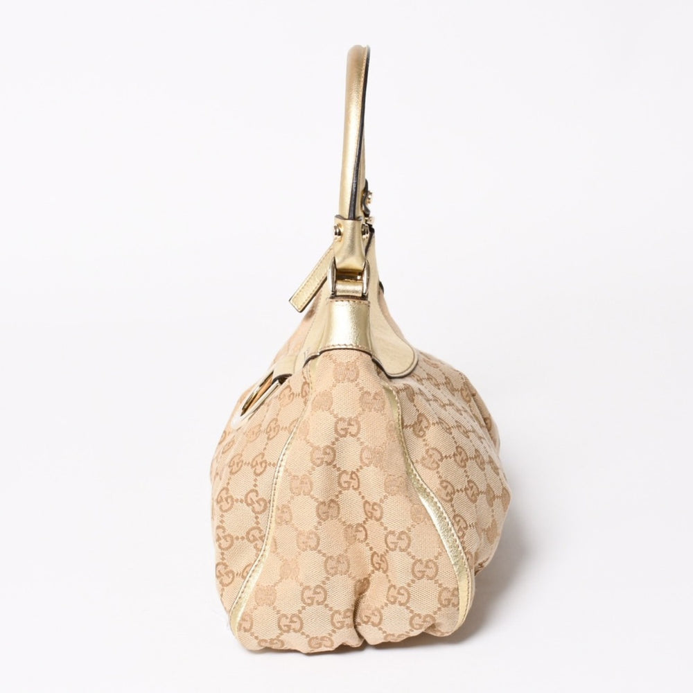GUCCI グッチ アビー GGキャンバス セミショルダーバッグ 190525 ホーボー ワンショルダー Dリング ベージュ ゴールド金具 美品 中古 4a003963