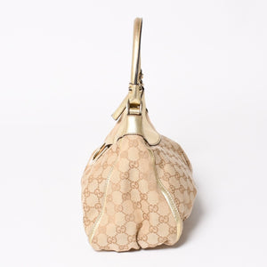 GUCCI グッチ アビー GGキャンバス セミショルダーバッグ 190525 ホーボー ワンショルダー Dリング ベージュ ゴールド金具 美品 中古 4a003963