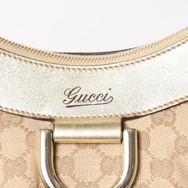 GUCCI グッチ アビー GGキャンバス セミショルダーバッグ 190525 ホーボー ワンショルダー Dリング ベージュ ゴールド金具 美品 中古 4a003963