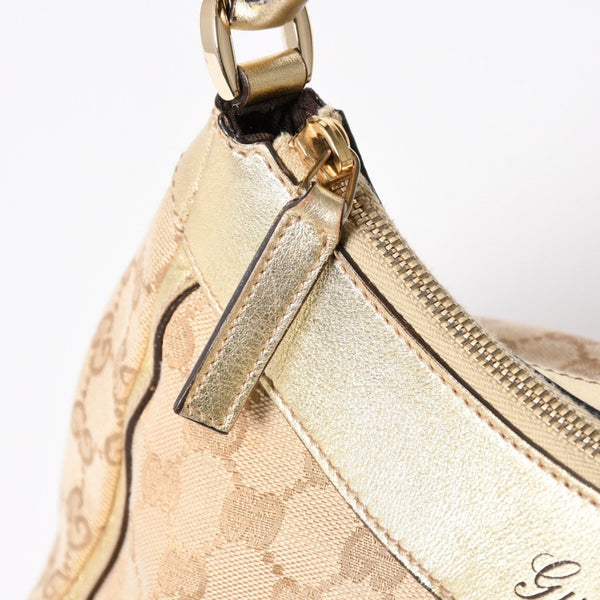 GUCCI グッチ アビー GGキャンバス セミショルダーバッグ 190525 ホーボー ワンショルダー Dリング ベージュ ゴールド金具 美品 中古 4a003963