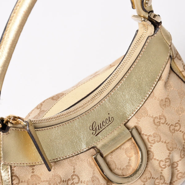 GUCCI グッチ アビー GGキャンバス セミショルダーバッグ 190525 ホーボー ワンショルダー Dリング ベージュ ゴールド金具 美品 中古 4a003963