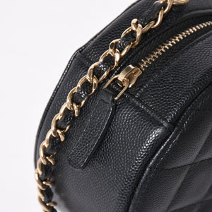 Very Good Condition CHANEL Round Chain Shoulder Bag AP0245 30s Coco Mark Caviar Skin Black Used 4a003968