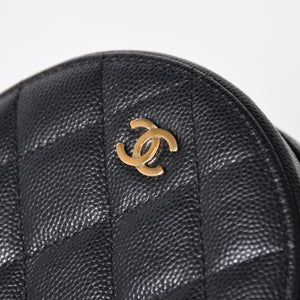 Very Good Condition CHANEL Round Chain Shoulder Bag AP0245 30s Coco Mark Caviar Skin Black Used 4a003968