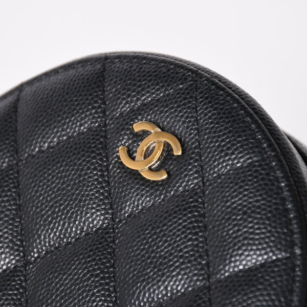 Very Good Condition CHANEL Round Chain Shoulder Bag AP0245 30s Coco Mark Caviar Skin Black Used 4a003968