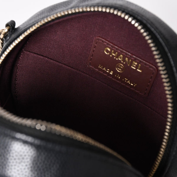 Very Good Condition CHANEL Round Chain Shoulder Bag AP0245 30s Coco Mark Caviar Skin Black Used 4a003968