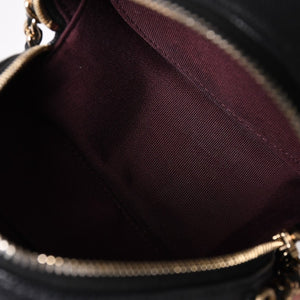 Very Good Condition CHANEL Round Chain Shoulder Bag AP0245 30s Coco Mark Caviar Skin Black Used 4a003968