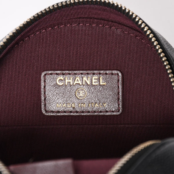 Very Good Condition CHANEL Round Chain Shoulder Bag AP0245 30s Coco Mark Caviar Skin Black Used 4a003968
