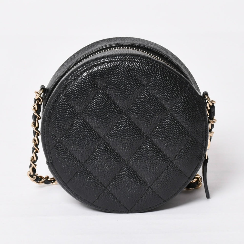 極美品 CHANEL シャネル ラウンド チェーンショルダーバッグ AP0245 30番台 ココマーク キャビアスキン ブラック 中古 4a003968