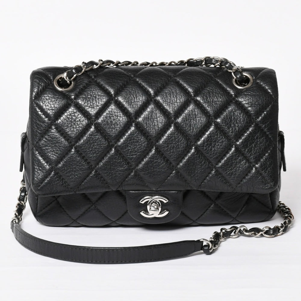 極美品 CHANEL シャネル Sフラップ Wチェーンショルダーバッグ 21番台 ココマーク ラムスキン ブラック シルバー金具 中古 4a003966