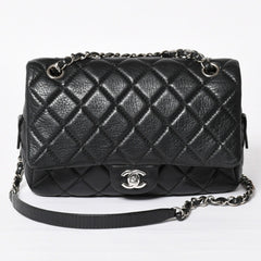 Very Good Condition CHANEL S Flap W Chain Shoulder Bag No. 21 Coco Mark Lambskin Black Silver Hardware Used 4a003966
