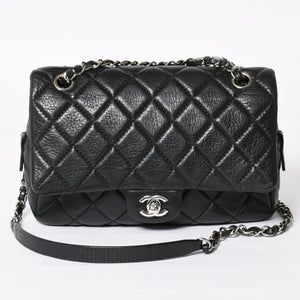 Very Good Condition CHANEL S Flap W Chain Shoulder Bag No. 21 Coco Mark Lambskin Black Silver Hardware Used 4a003966