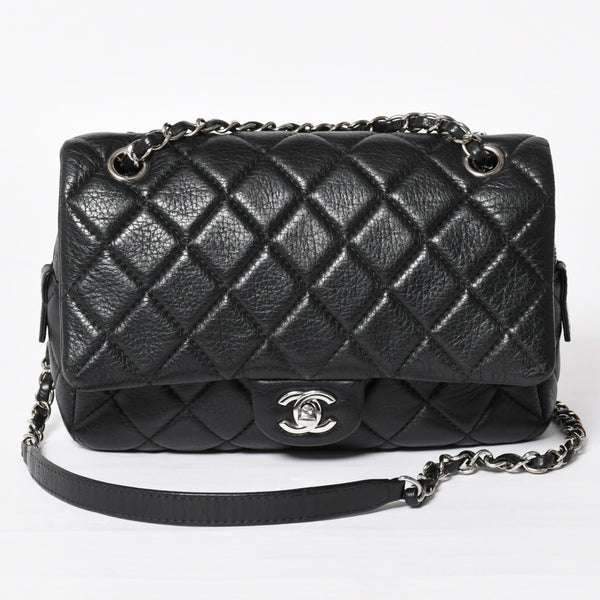 Very Good Condition CHANEL S Flap W Chain Shoulder Bag No. 21 Coco Mark Lambskin Black Silver Hardware Used 4a003966