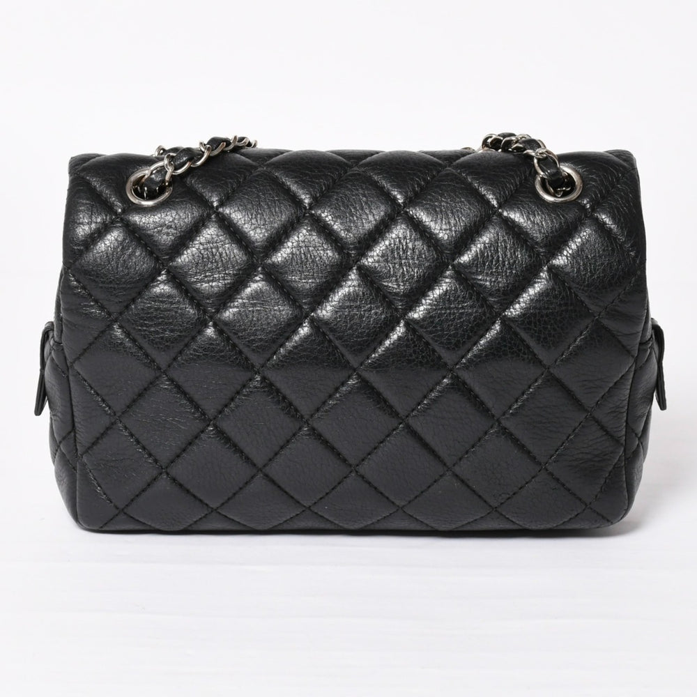 極美品 CHANEL シャネル Sフラップ Wチェーンショルダーバッグ 21番台 ココマーク ラムスキン ブラック シルバー金具 中古 4a003966